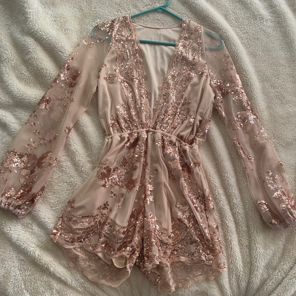 Rose Gold Sequin Sheer Romper
